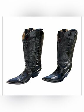 Patent Leather Cowboy Boots Women 10.5 11 Western Rodeo Goth High Gloss Box Toe